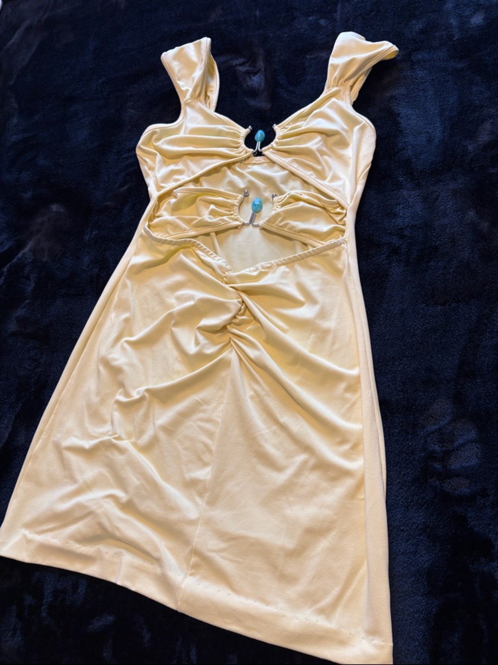 Women's canary yellow Cutout dress with Jewel Accents